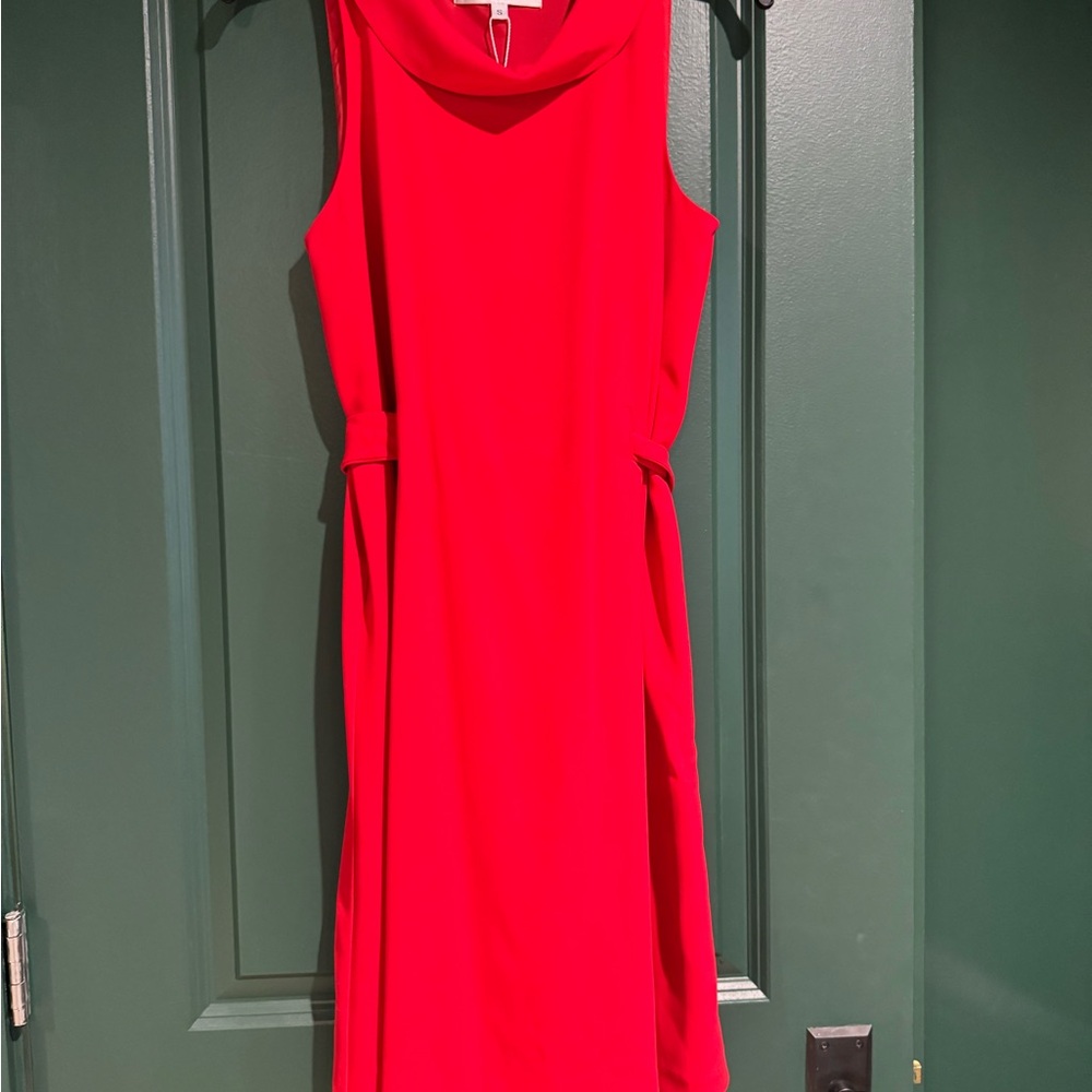 Trina Turk Red Sheath Midi Dress Cowl Neck Sleeveless